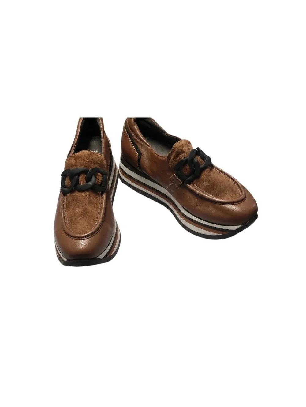 Brown Leather Wedge Loafers